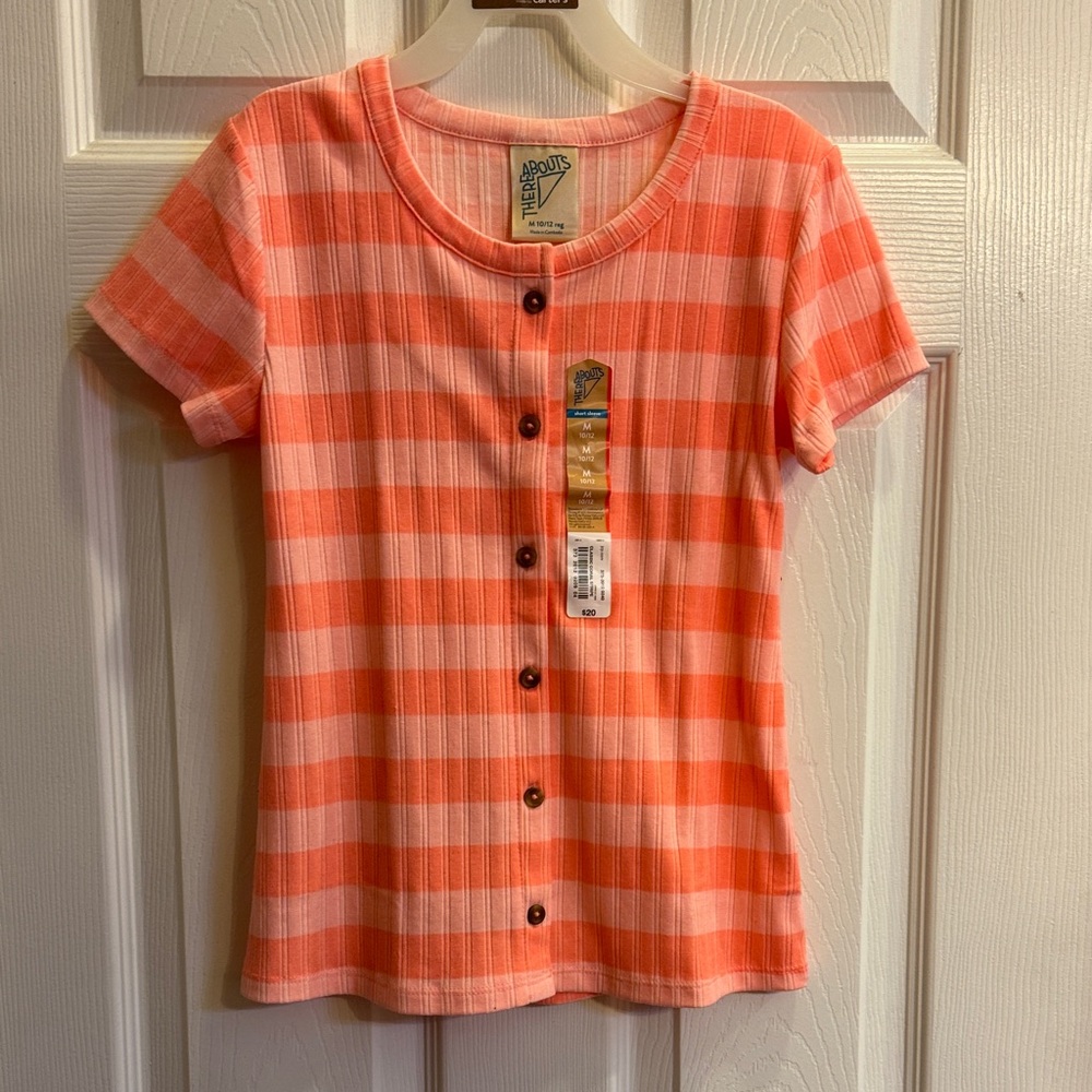 Kids Striped Button Down Shirt in Coral by [Brand]